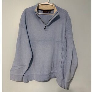 Tasso Elba Men's L Blue 100% Cotton Quarter Zip Mock Neck Ribbed Pullover 1087